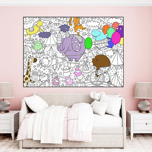 Circus Jumbo Coloring Poster- Stress Free Coloring Wall Art, Large Open Space Design for Calm Coloring