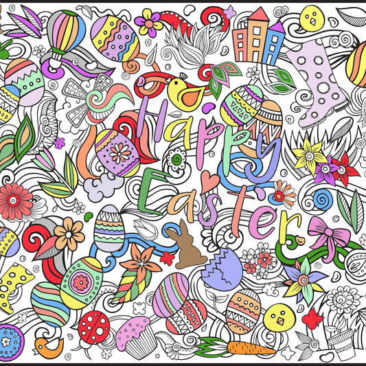 Large Easter Coloring Banner | Huge Detailed Table Size Poster