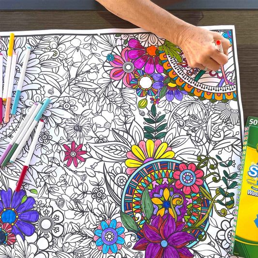 Giant Flower Mandala Coloring Sheet | Big Floral Coloring Banner