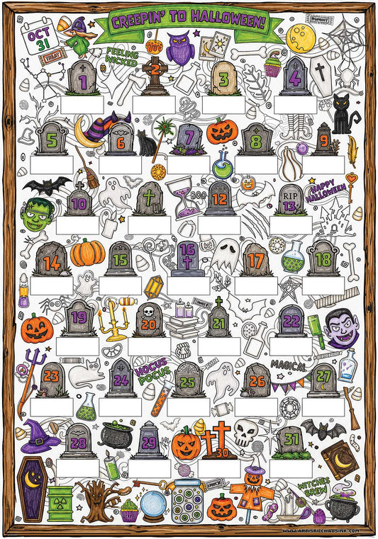 Halloween Countdown Coloring Poster DIY with Scratch-Off Stickers
