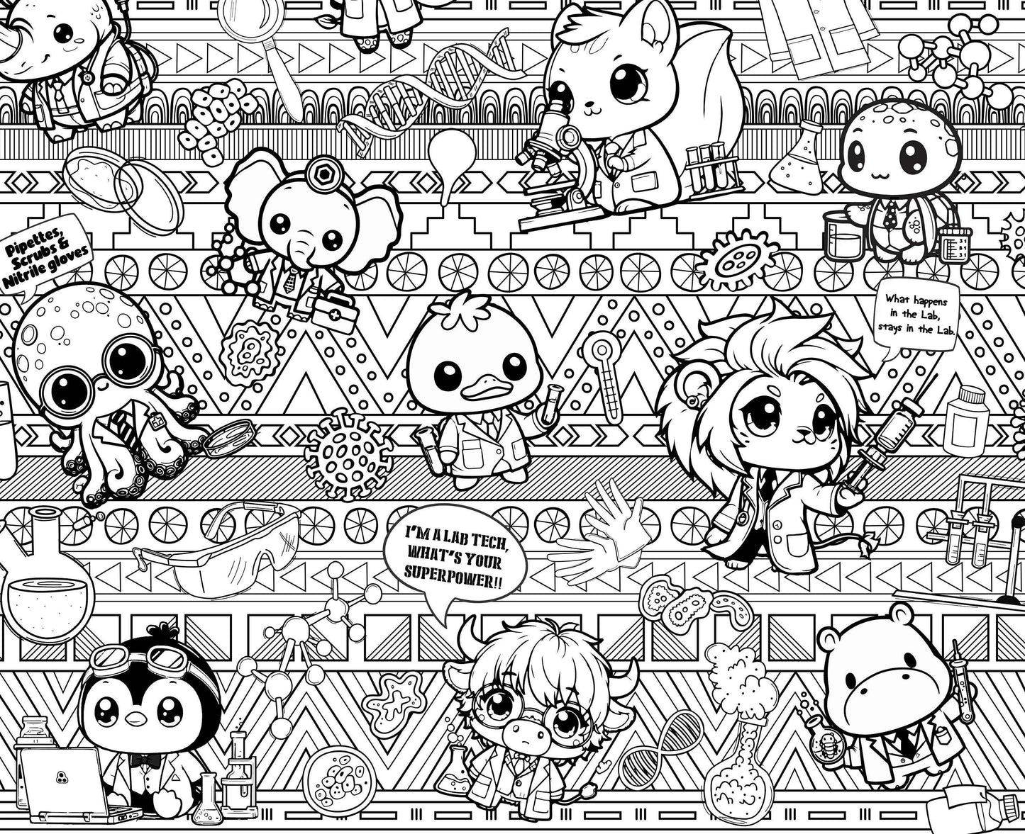 Lab Animals Lab Week Coloring Poster - Lab Week Appreciation Wall Art