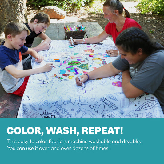 Camping Washable Coloring Tablecloth -Washable Reusable Coloring Tablecloth for kids and families. Color, Wash, and Reuse.