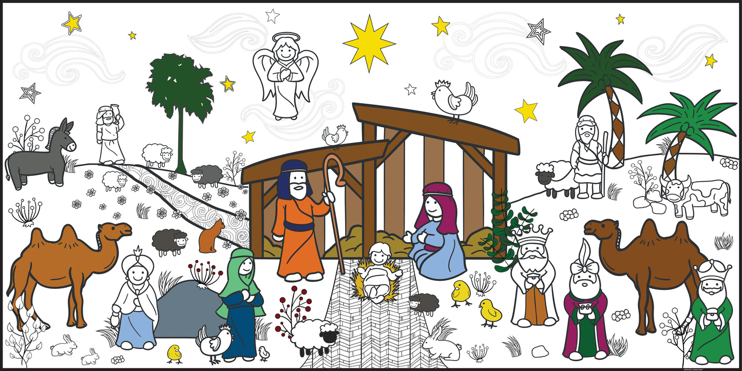 Classic Nativity Scene Coloring Poster - Folded or Rolled