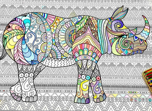 Large Rhino Coloring Poster | Jumbo Party Coloring Sheet