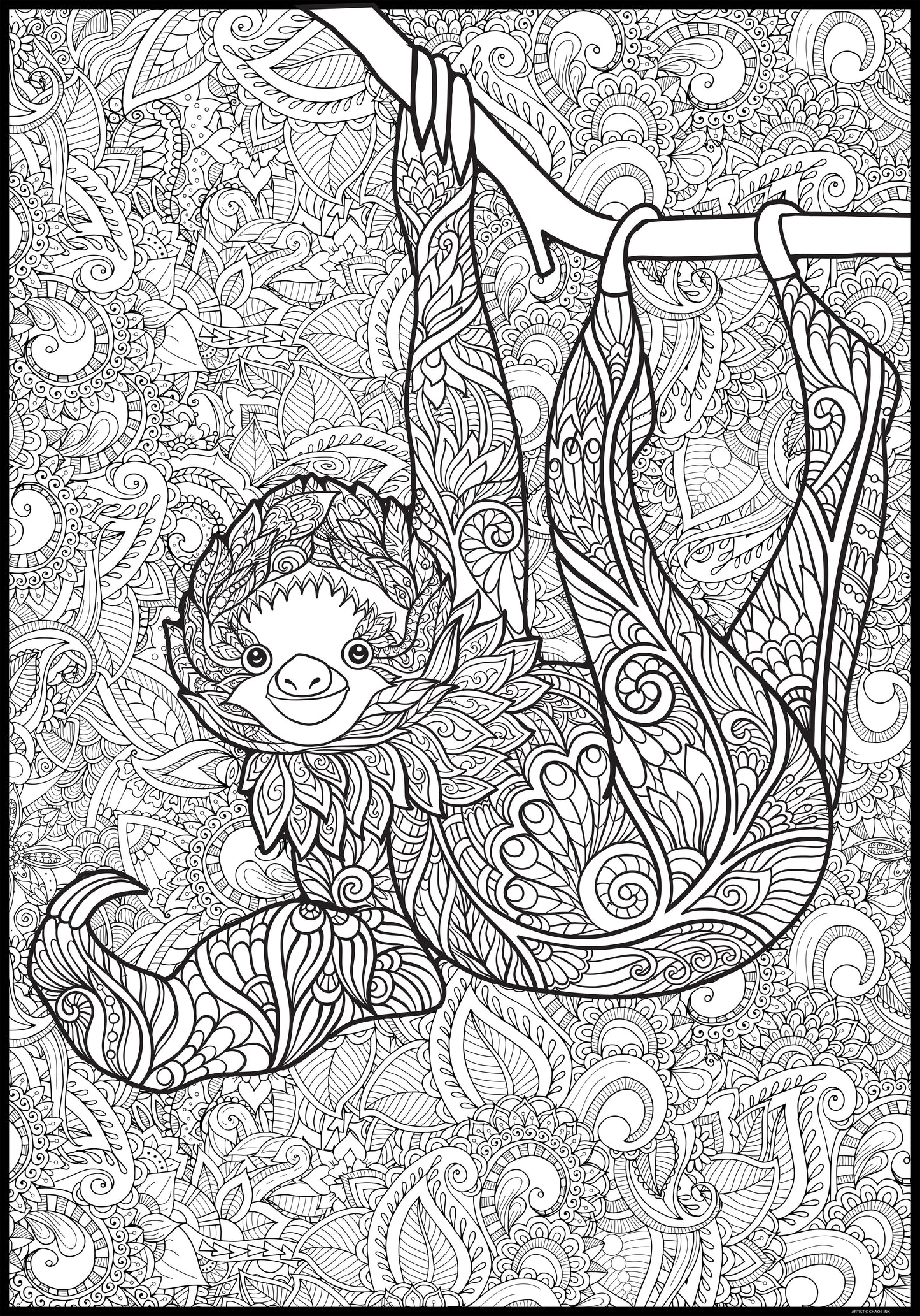 Personalized Giant Sloth Coloring Poster | Relaxed Coloring