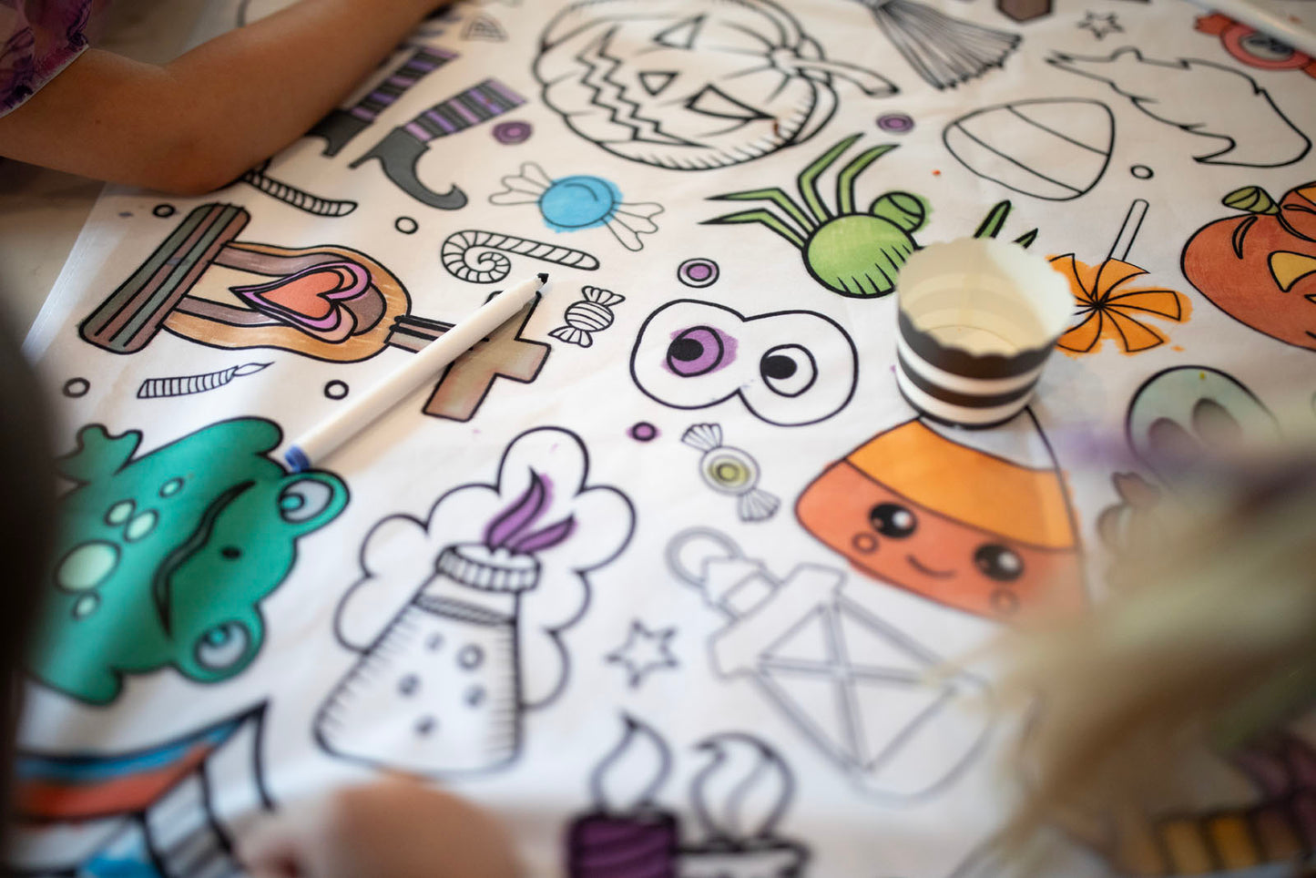 Halloween Washable Fabric Coloring Tablecloth | Reusable Every Year