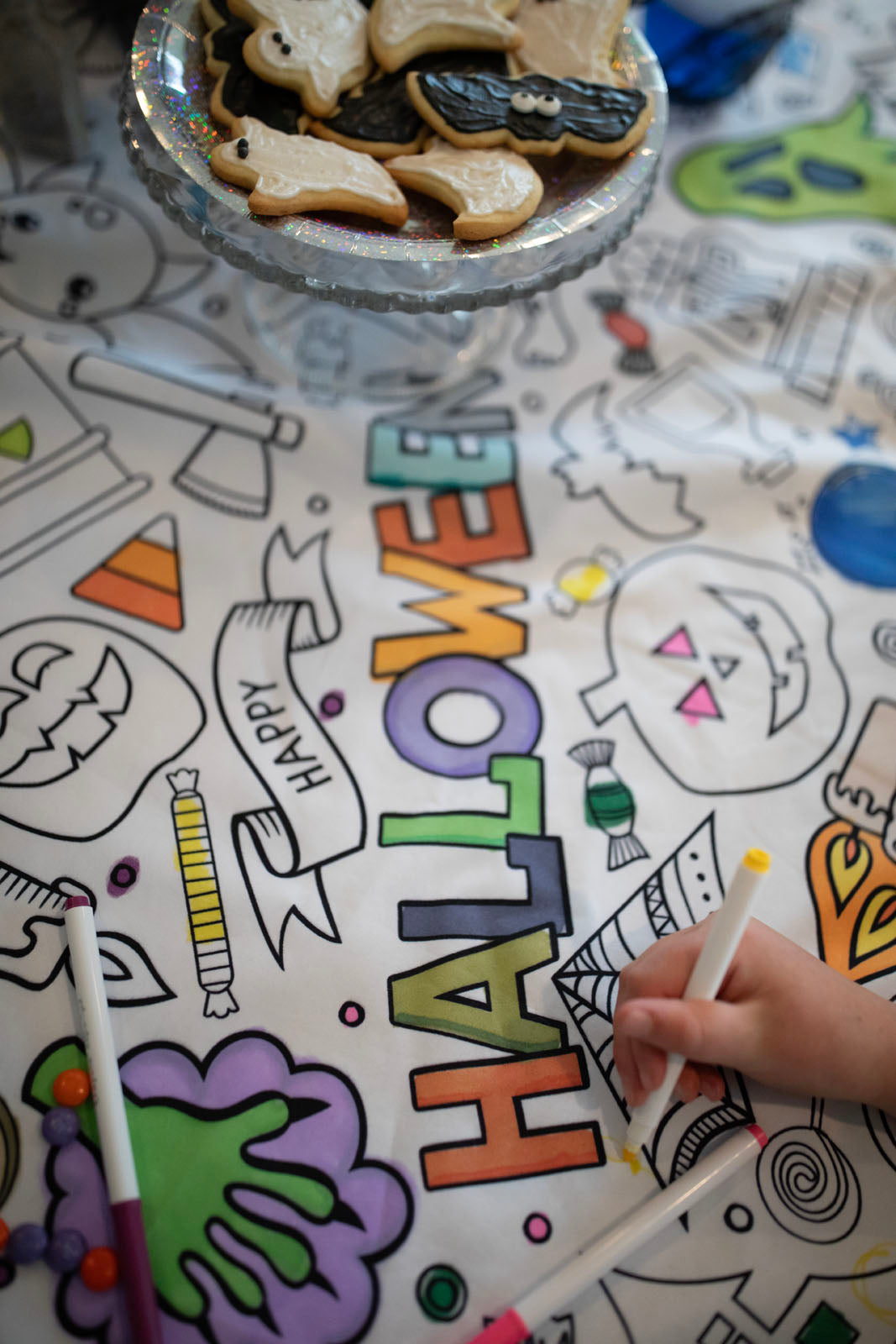 Halloween Washable Fabric Coloring Tablecloth | Reusable Every Year