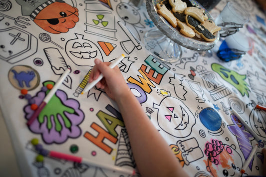 Halloween Washable Fabric Coloring Tablecloth | Reusable Every Year