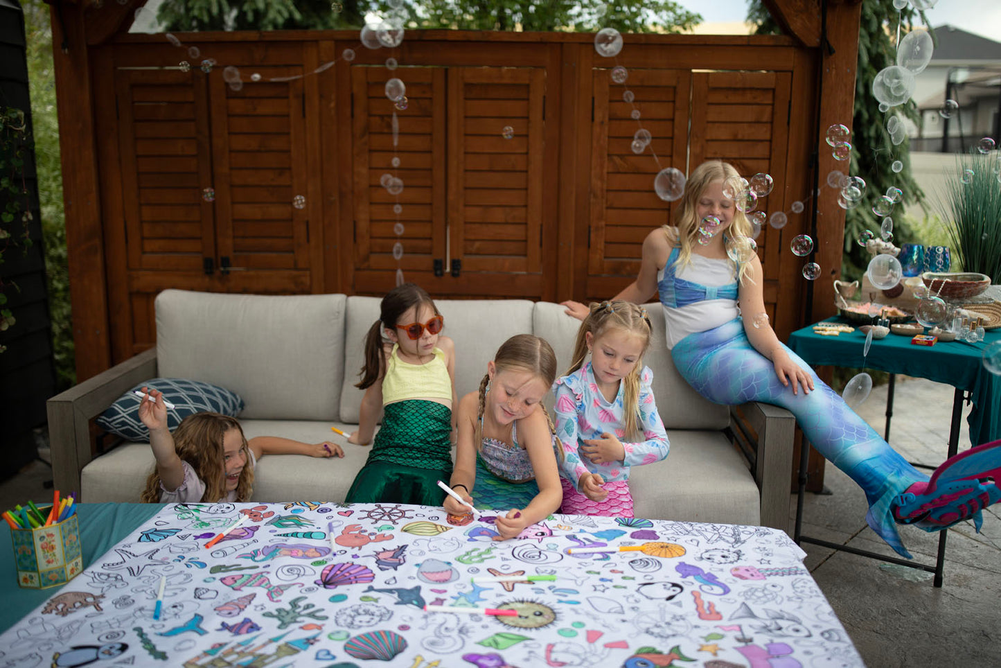 Under the Sea Washable Fabric Coloring Tablecloth | Reusable Activity