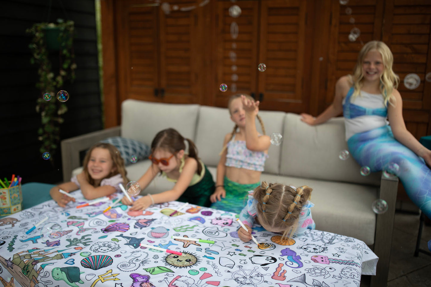 Under the Sea Washable Fabric Coloring Tablecloth | Reusable Activity