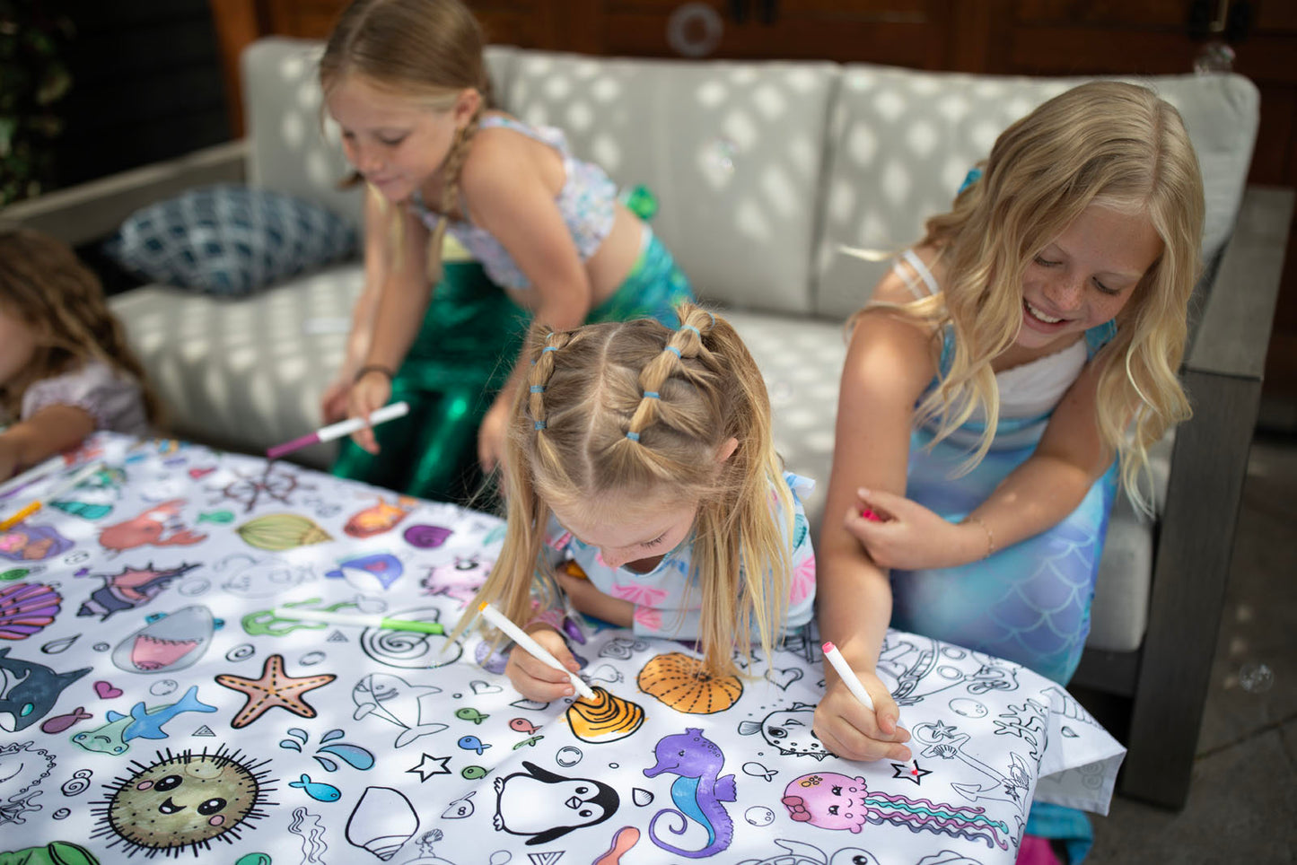 Under the Sea Washable Fabric Coloring Tablecloth | Reusable Activity