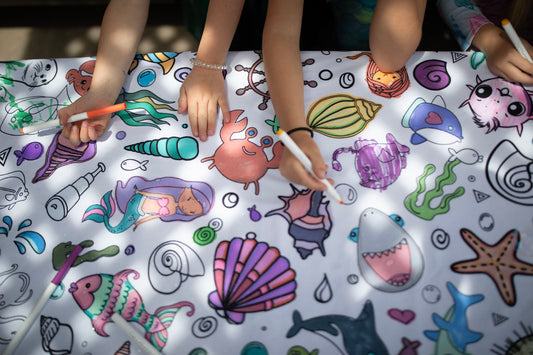 Under the Sea Washable Fabric Coloring Tablecloth | Reusable Activity