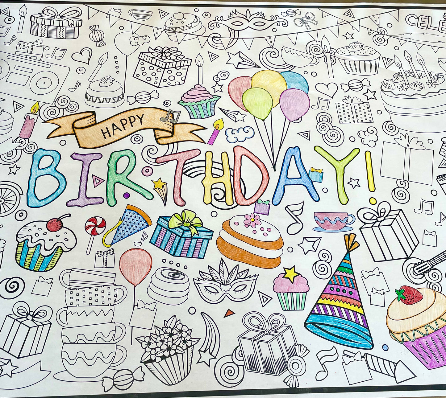 Birthday Coloring Table Runner for Kids