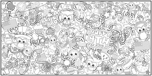 black and white image of 4th of july coloring sheet
