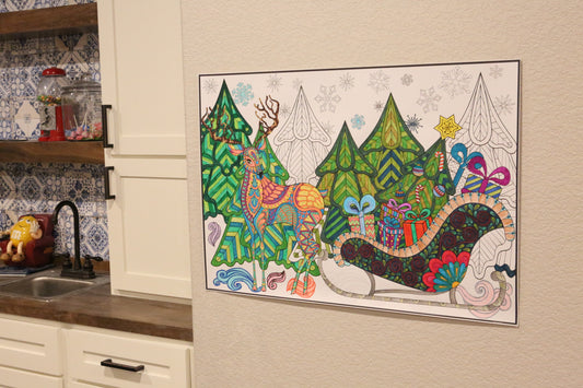 Christmas Sleigh Giant Coloring Poster – Large Holiday Wall Art for Families & Group Coloring Activity for Parties & Celebrations