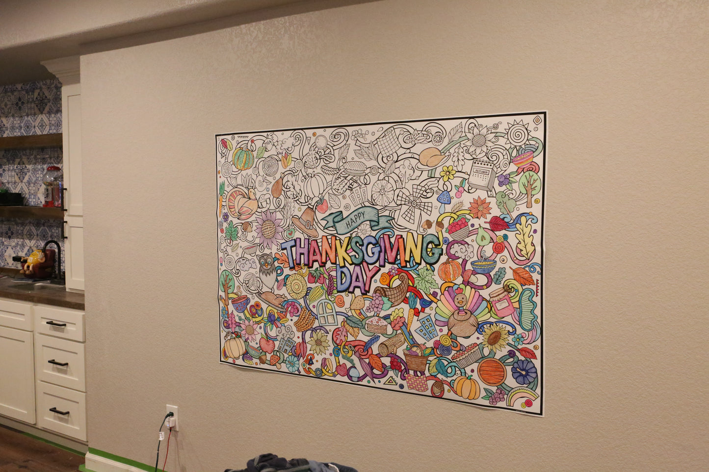 Giant Thanksgiving Coloring Poster | Table Family Dinner Poster
