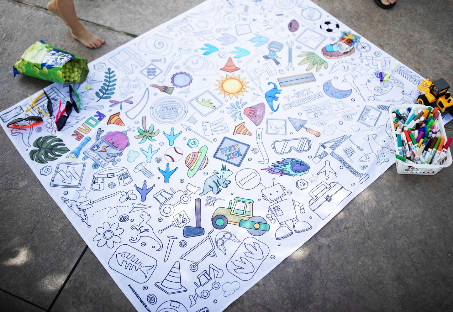All Things Boy Washable Fabric Coloring Tablecloth | Reusable Art