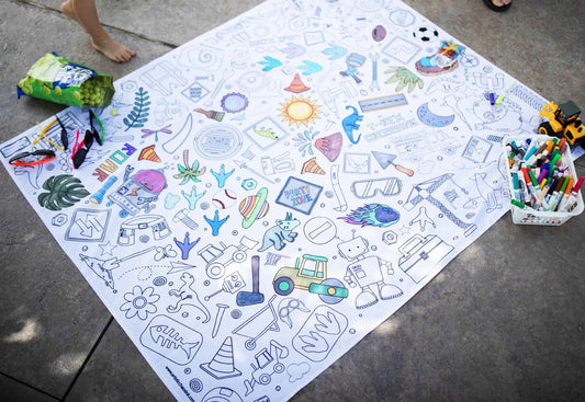 All Things Boy Washable Fabric Coloring Tablecloth | Reusable Art