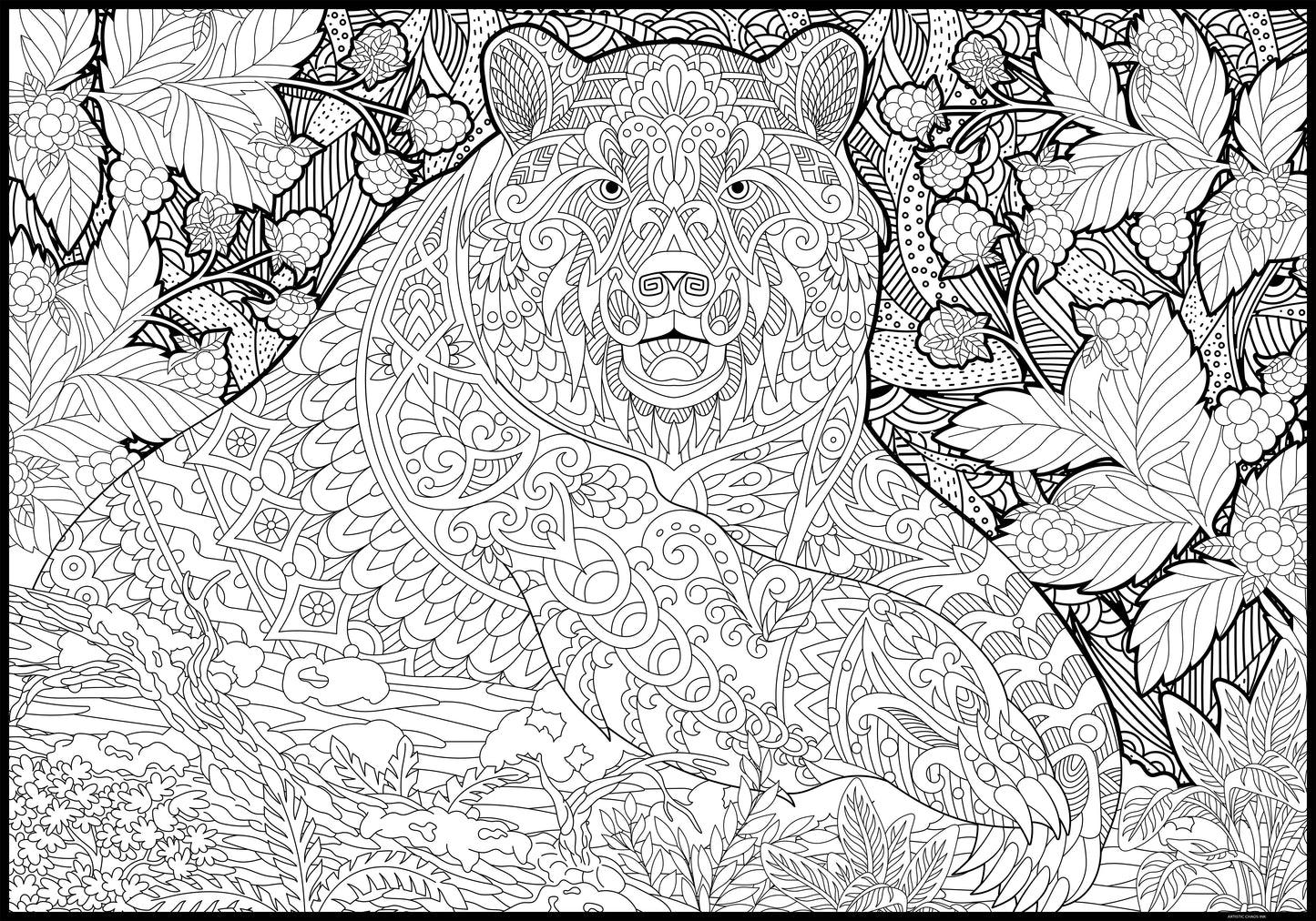 Bear and Berries Coloring Poster printed on Premium Paper