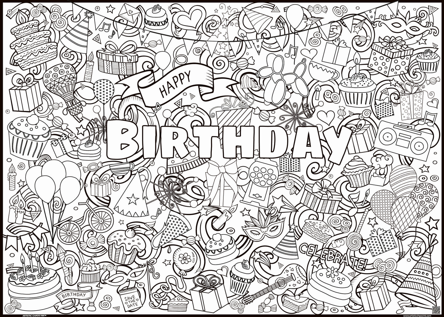 Giant Birthday Coloring Poster | Huge Happy Birthday Coloring Poster