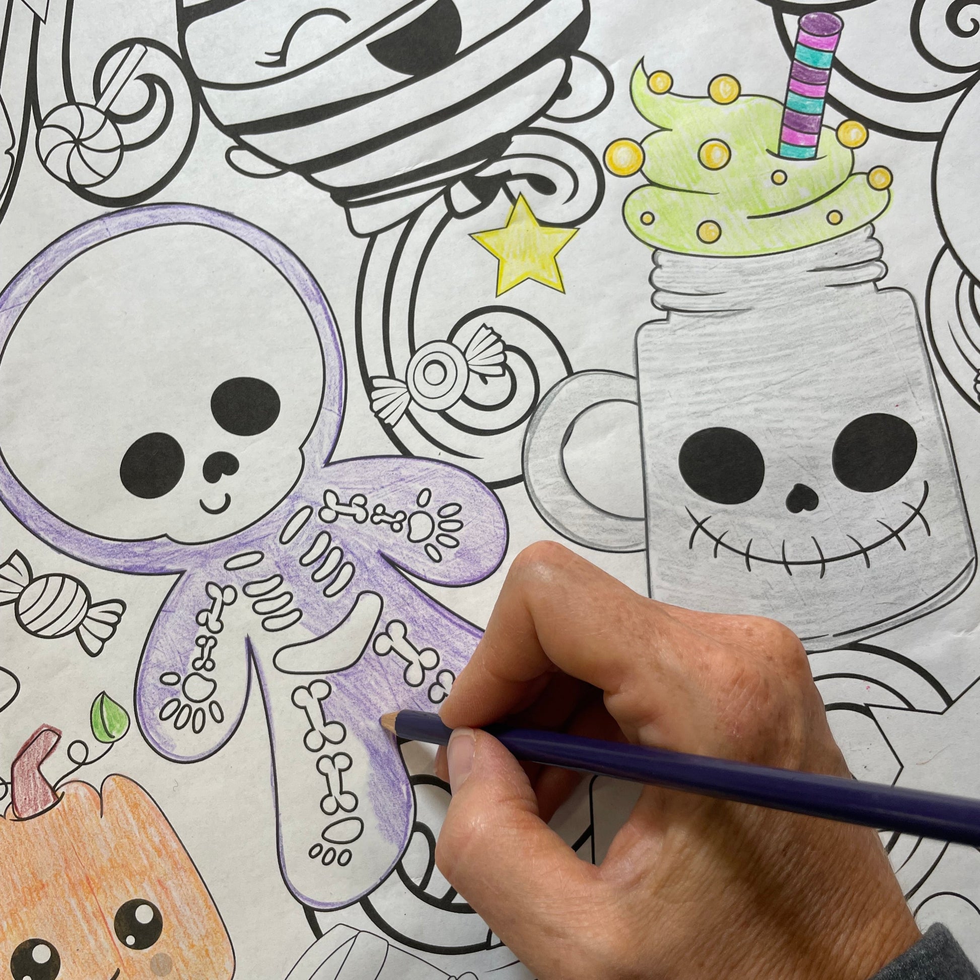 hand coloring skeleton graphic on boo babies coloring banner by artistic chaos Ink.
