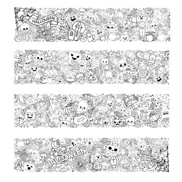 Set of Halloween-themed border designs with various elements on a white background.