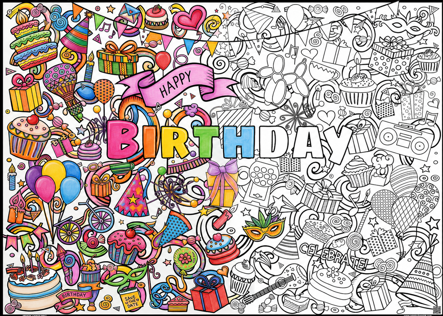 Giant Birthday Coloring Poster | Huge Happy Birthday Coloring Poster