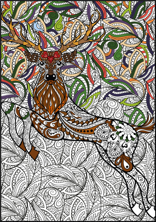 Deer Huge Coloring Poster - Giant Animal Coloring Page, Large Group Coloring Activity, Family Friendly