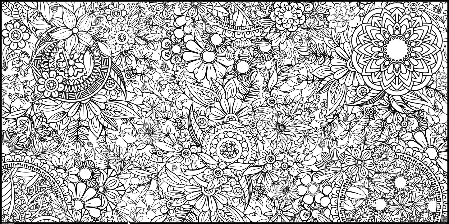 Black and White Flower Mandala Coloring Banner Graphic