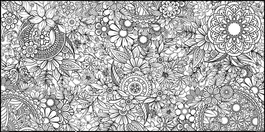 Black and White Flower Mandala Coloring Banner Graphic
