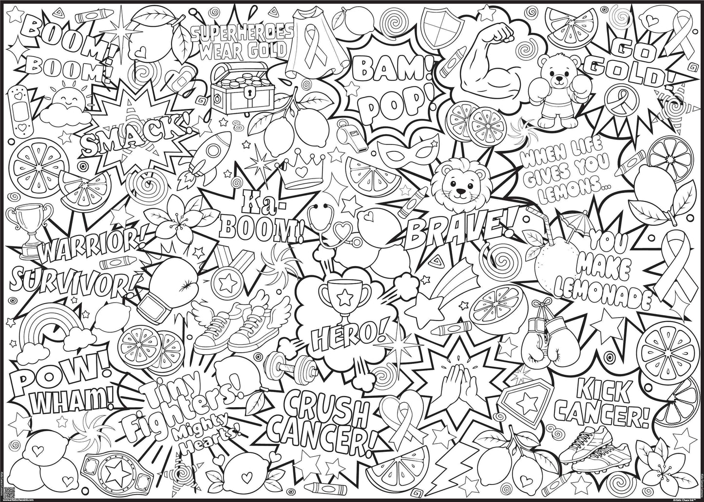 PERSONALIZED Kick Kid's Cancer Coloring Poster | Childhood Cancer Awareness