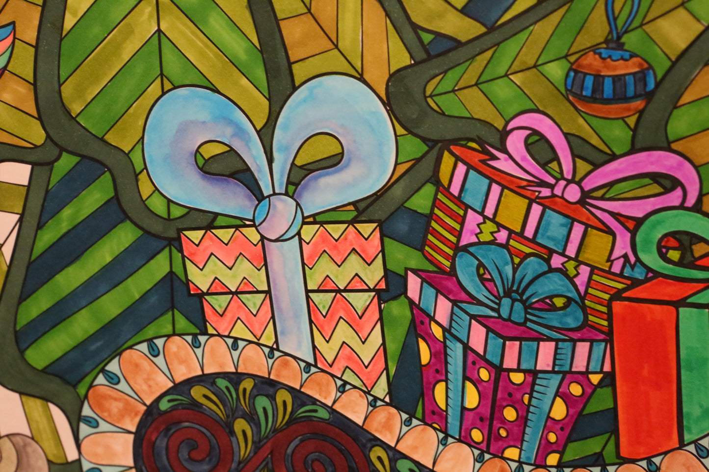 Colorful illustration of gift boxes with bows and decorative elements.
