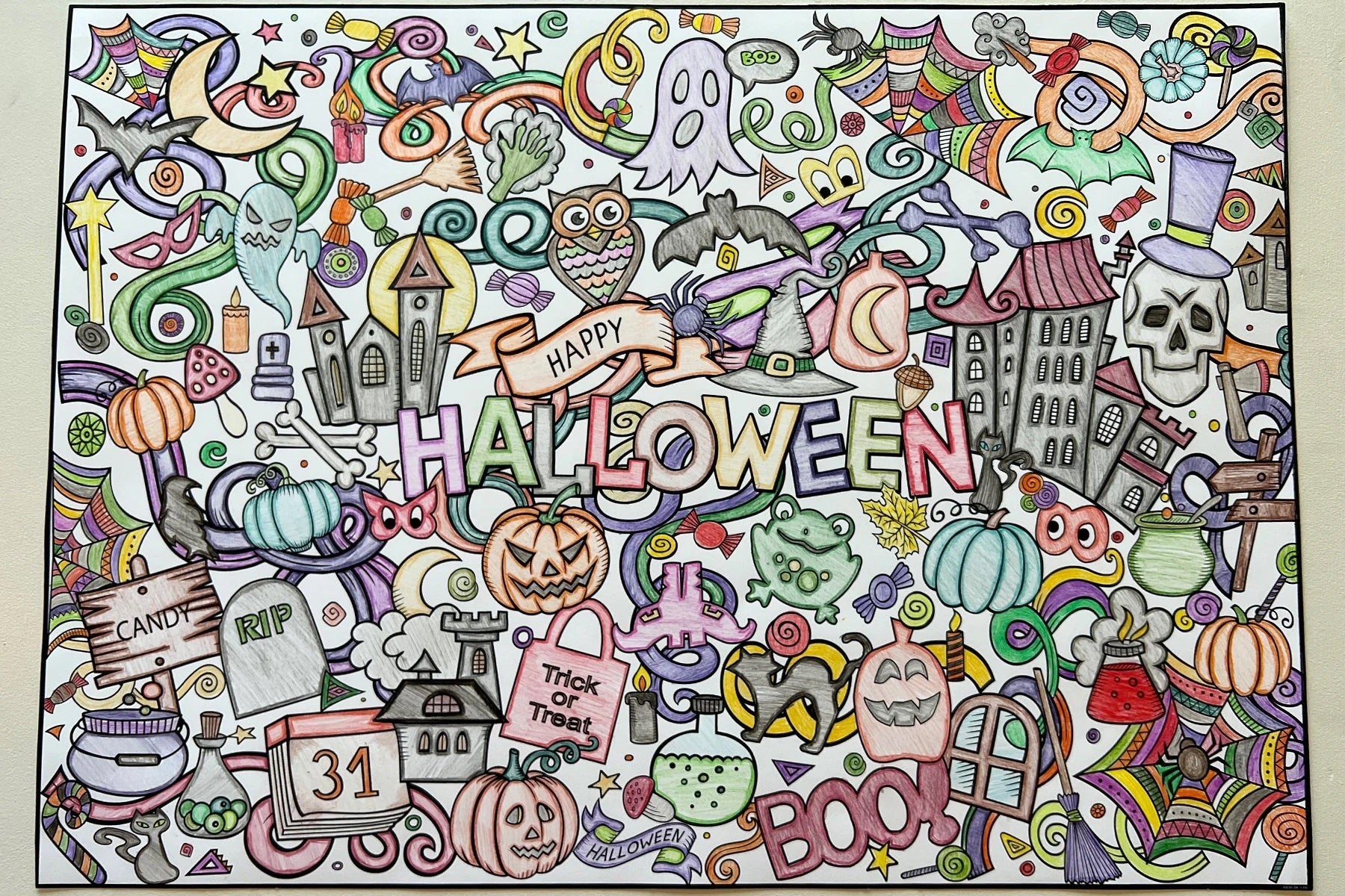 Premium Giant Halloween Coloring Poster – Artistic Chaos Ink