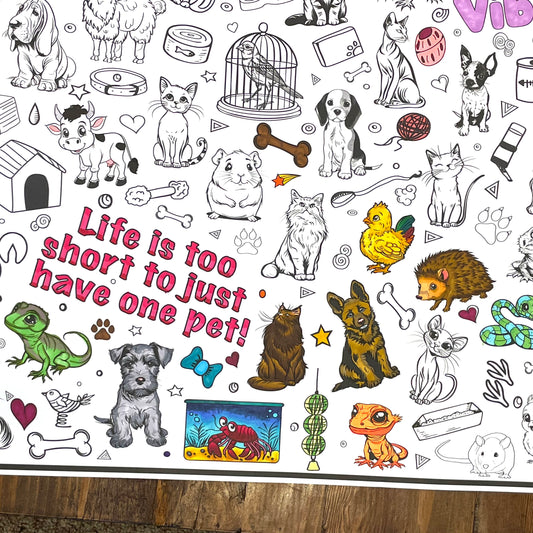 Pets Giant Coloring Poster – Large Animal Wall Art, Group Coloring Activity for Kids, Families & Pet Lovers