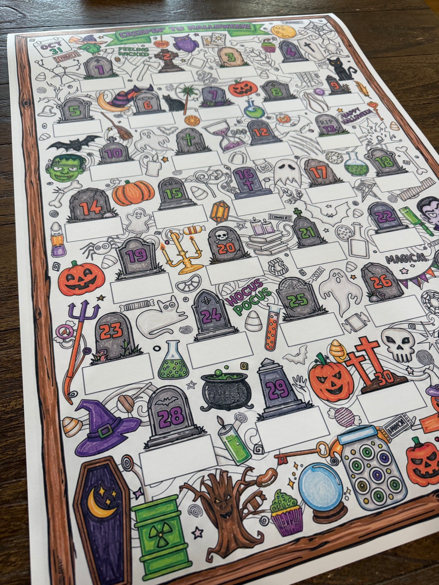 Halloween Countdown Coloring Poster DIY with Scratch-Off Stickers