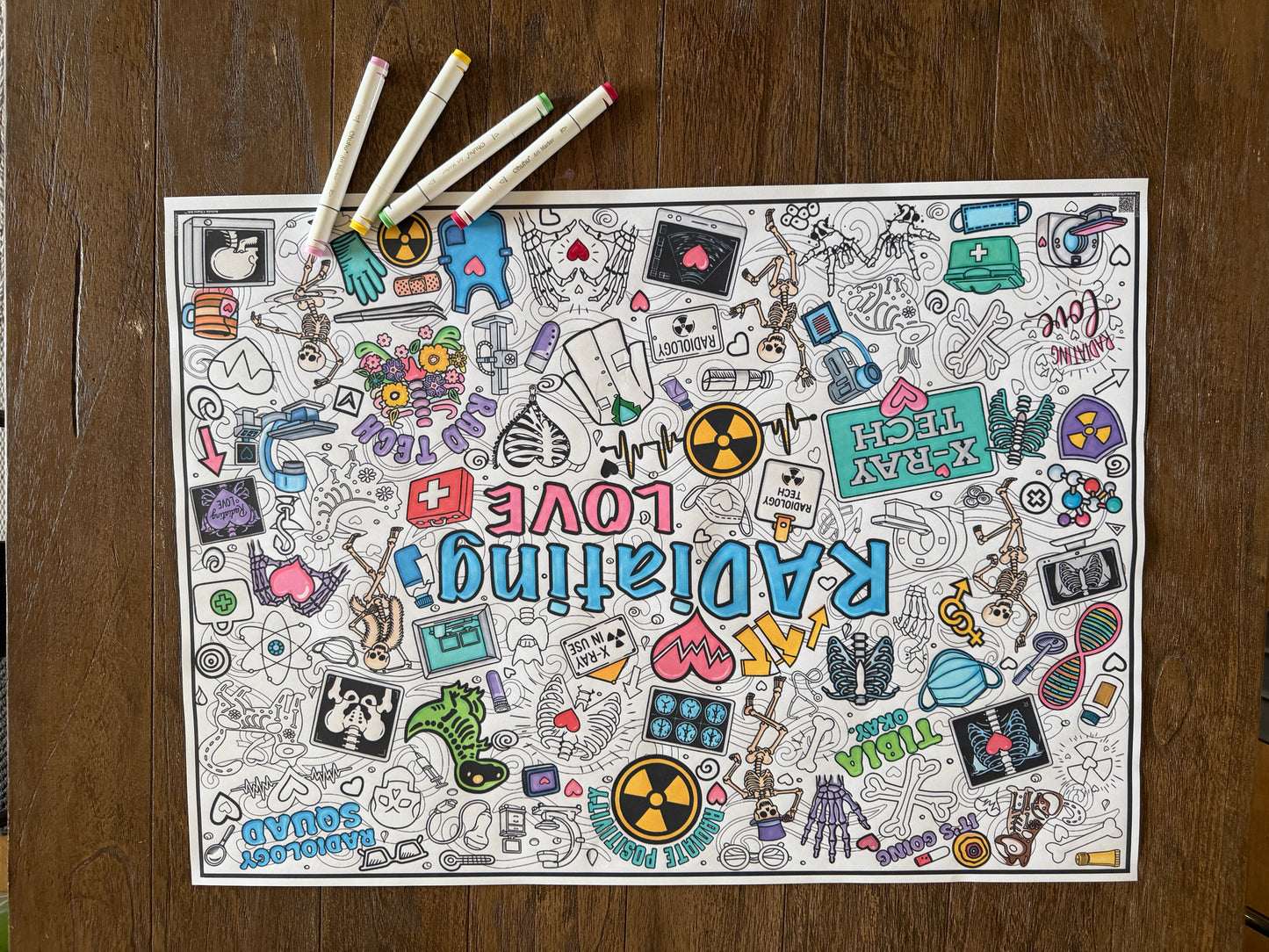 Giant RADIATING LOVE Coloring Poster | Rad Tech Week 2026 X-Ray Coloring Posters