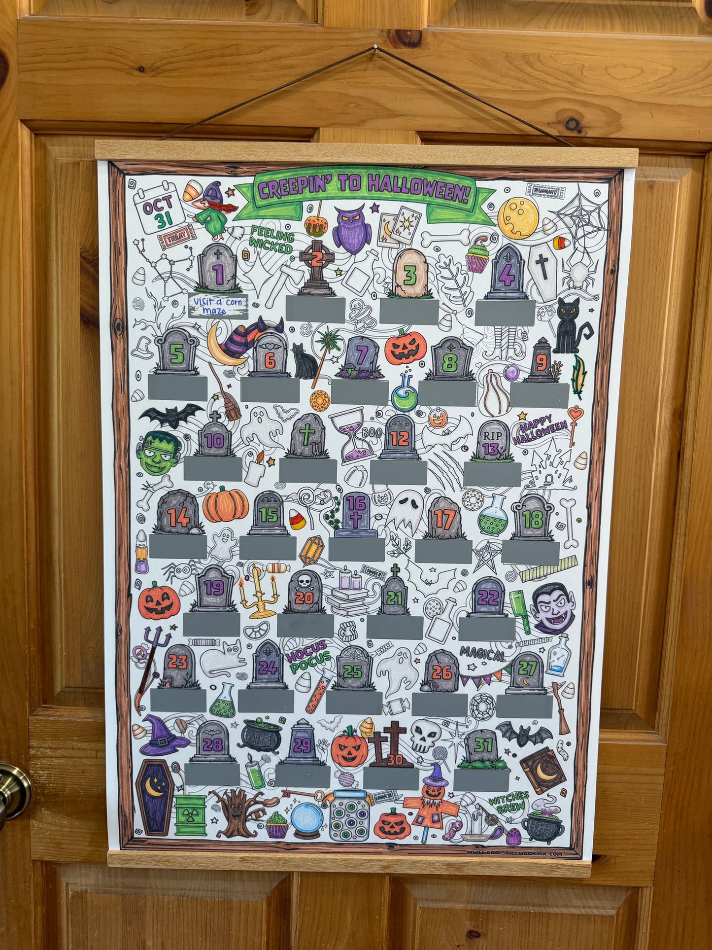 Halloween Countdown Coloring Poster DIY with Scratch-Off Stickers