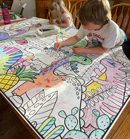 Dinosaur Giant Coloring Poster - Large Easy Going Coloring Wall Art, Open Space Design for Less Stress Group Coloring