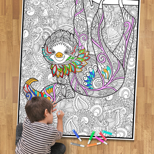 Sloth Premium Giant Coloring Poster- Large Wall Art, Group Coloring Activity for Kids, Families & Learning