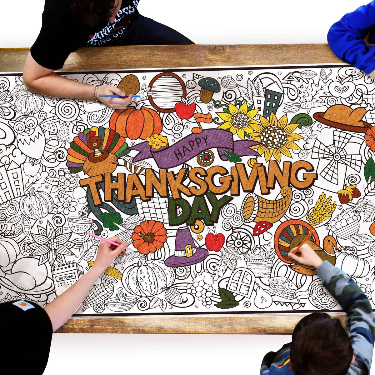 Large Thanksgiving Give Thanks Coloring Poster | Family Coloring Activity