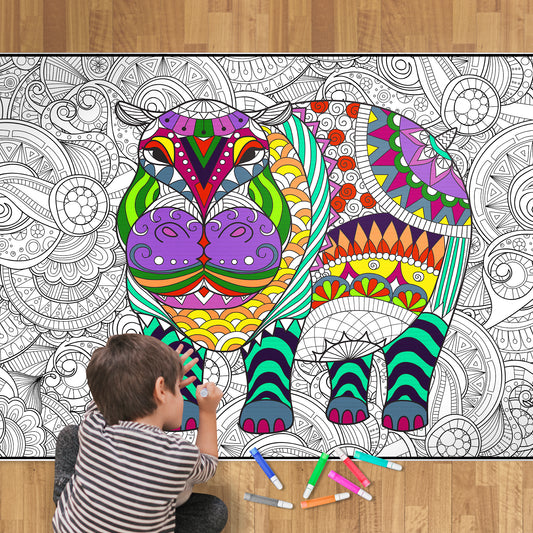 Premium Giant Hippo Coloring Poster