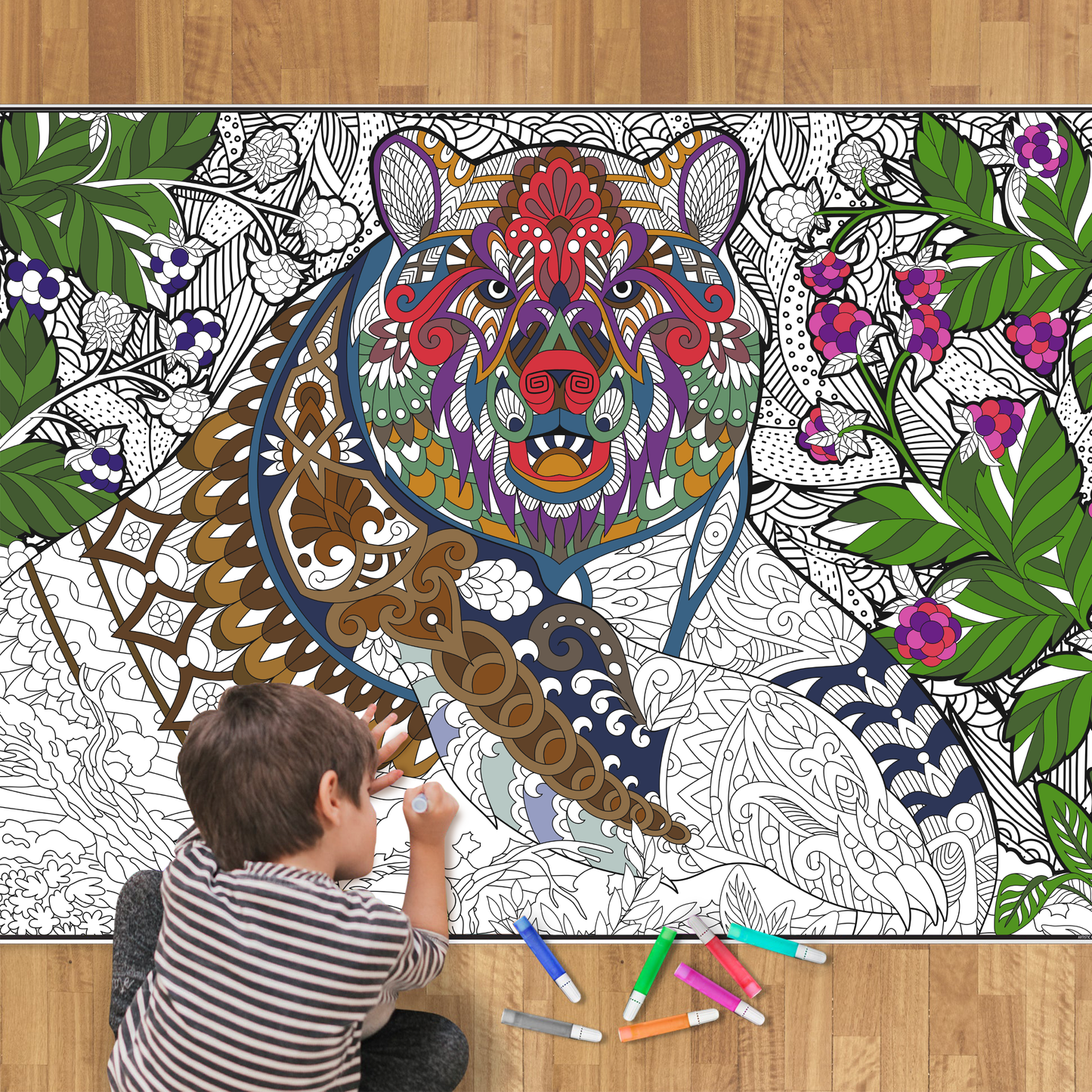 Bear and Berries Coloring Poster printed on Premium Paper
