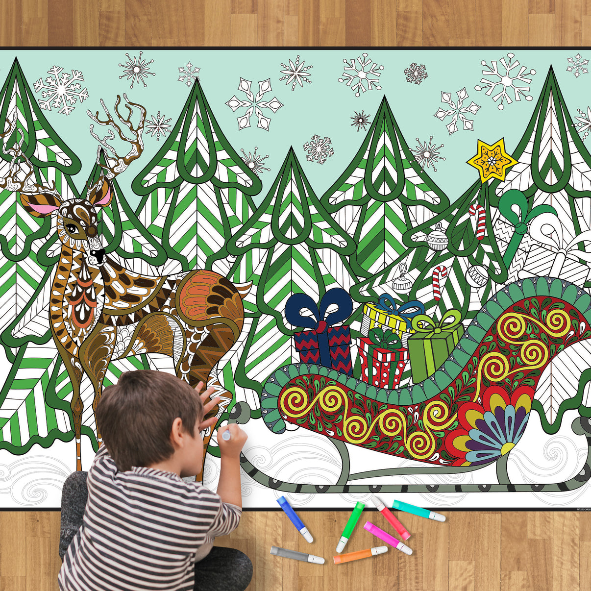 Giant Christmas Sleigh Coloring Poster | Artistic Chaos Ink