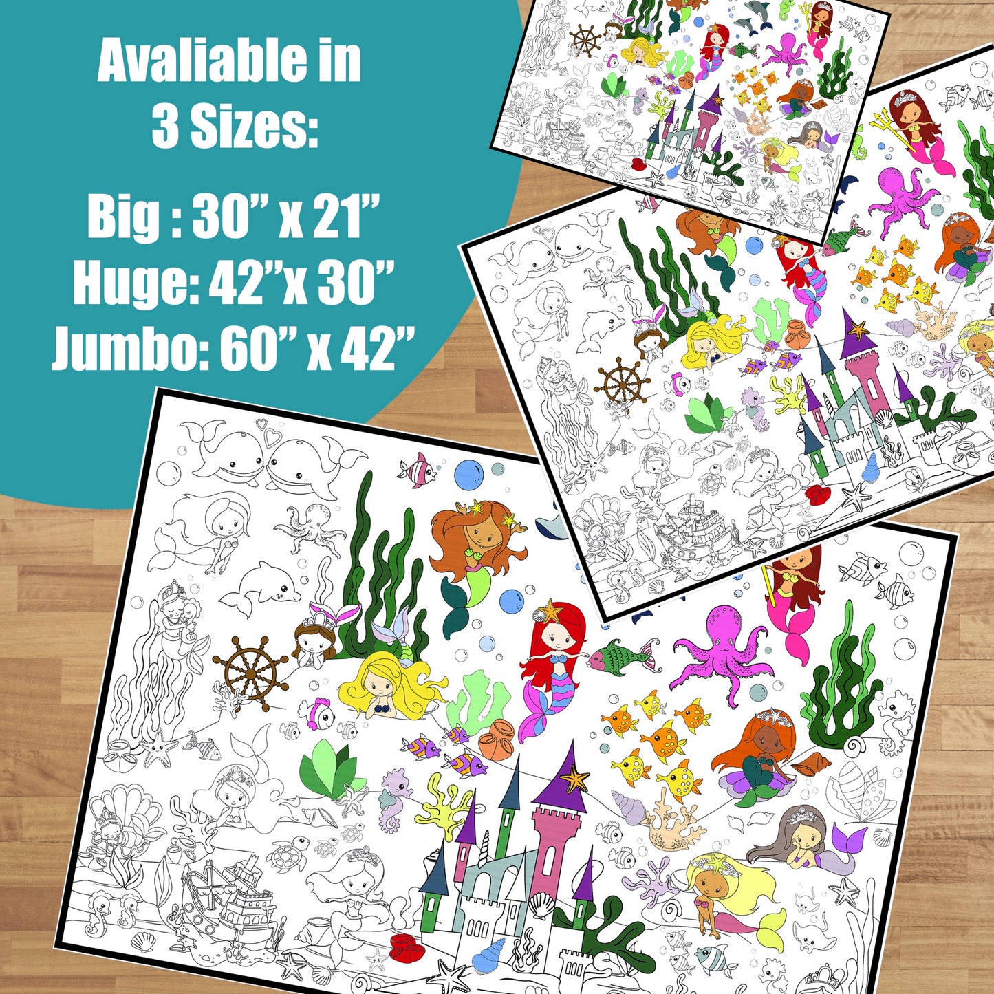 Premium Giant Mermaid Coloring Poster