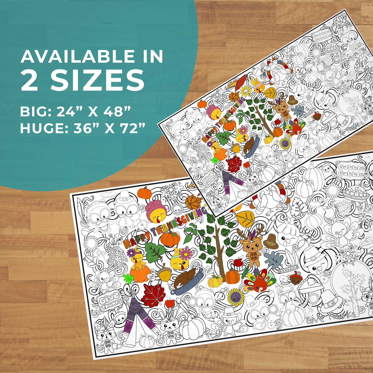 Thankful Critters for Thanksgiving Feast Coloring Poster