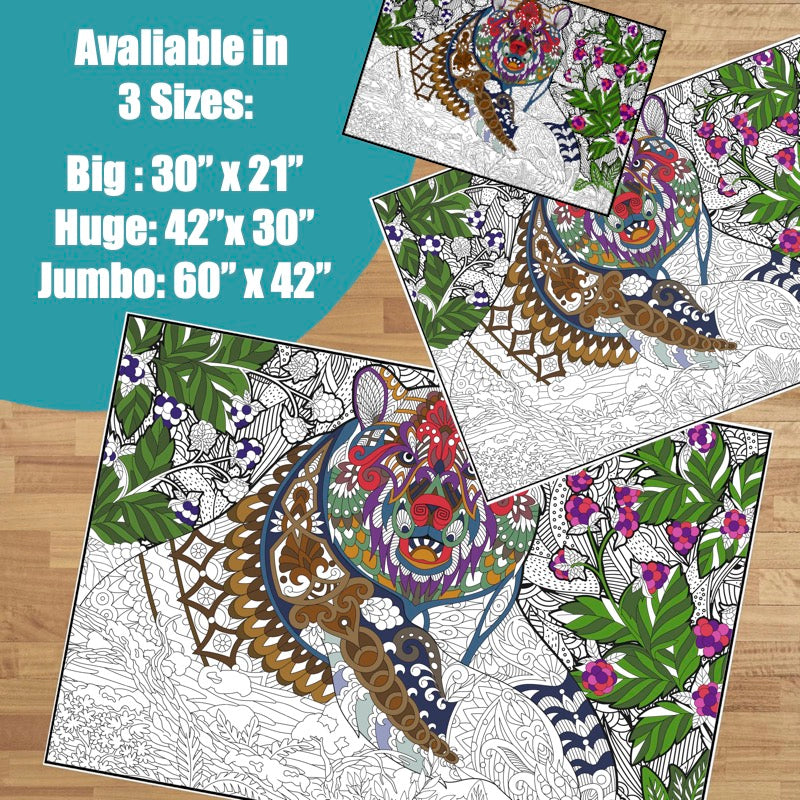 Bear and Berries Coloring Poster printed on Premium Paper