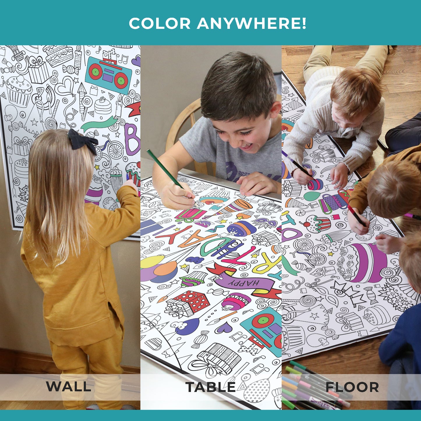 Birthday Coloring Table Runner for Kids
