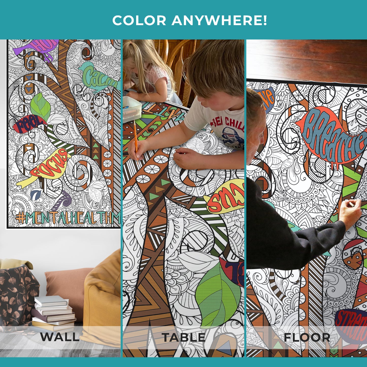 Mental Health Coloring Page - Premium Giant Poster for Wellness