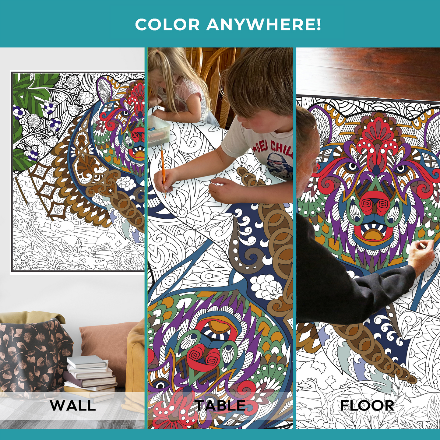 Bear and Berries Coloring Poster printed on Premium Paper