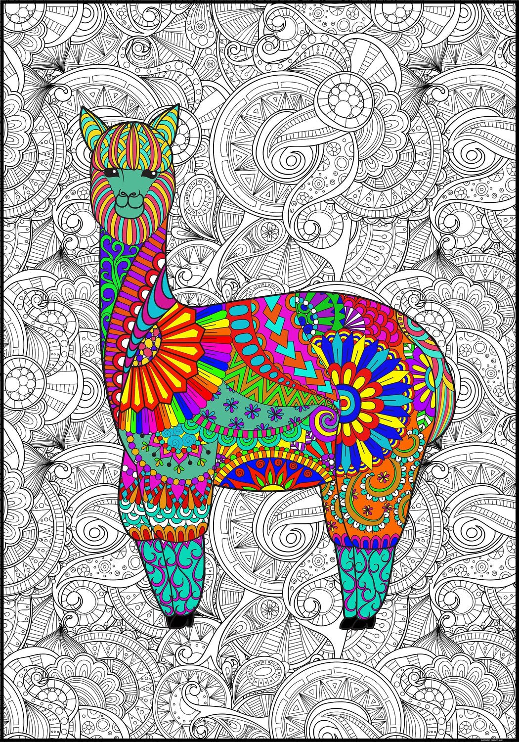 Premium Giant Llama Coloring Poster – Artistic Chaos Ink